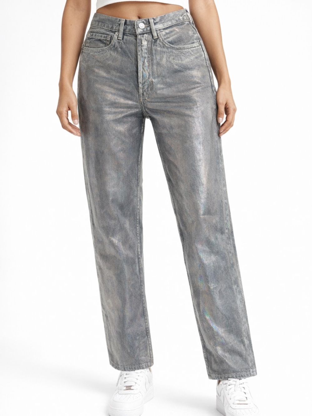 AllSaints Women’s  Metallic Gray Straight Jeans